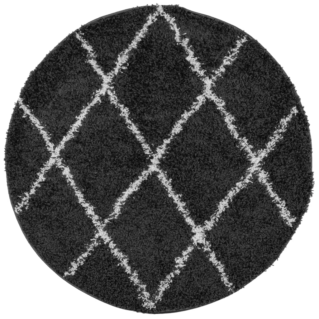 Tapis shaggy à poils longs moderne noir et crème Ø 100 cm Tapis vidaXL   