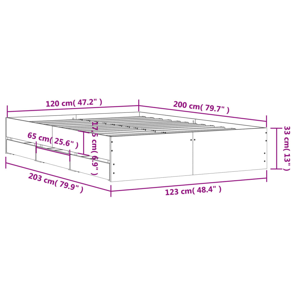 Cadre de lit et tiroirs chêne marron 120x200 cm bois ingénierie Lits & cadres de lit vidaXL   