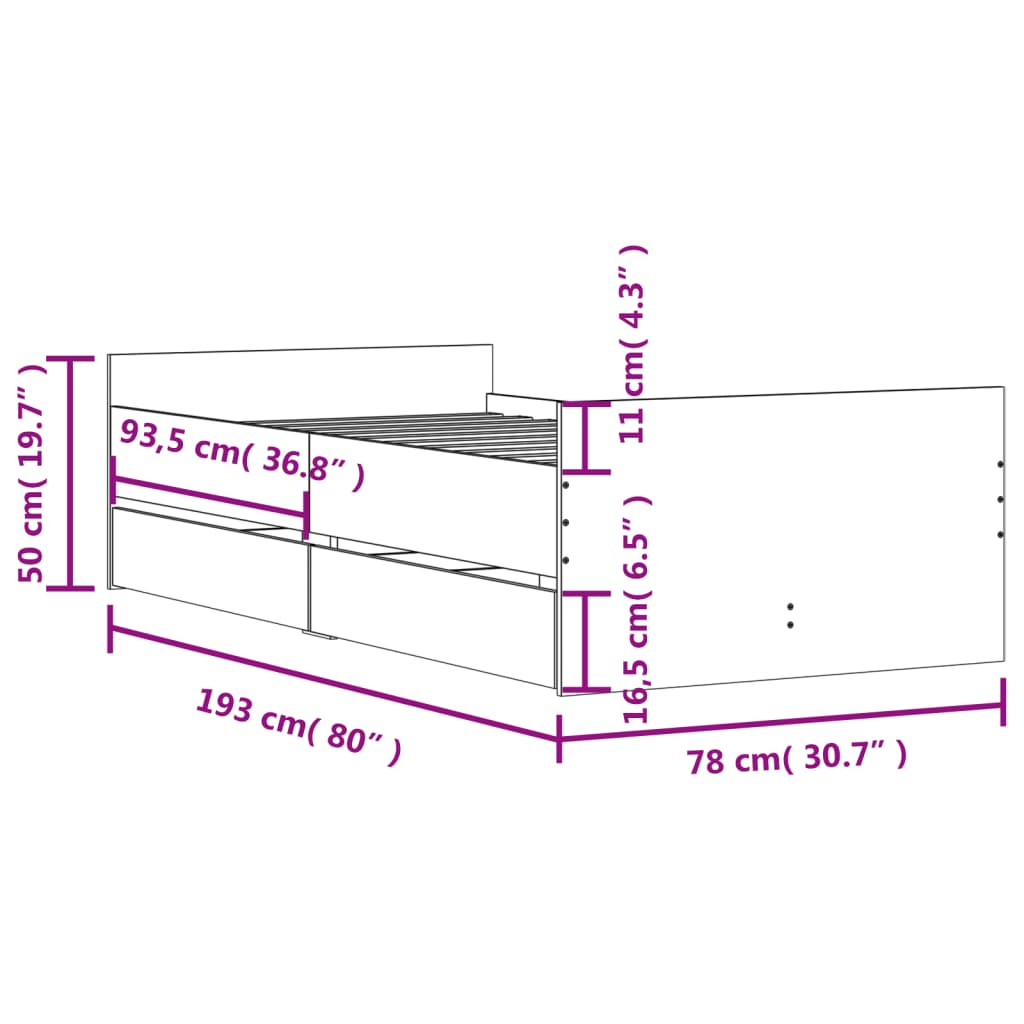 Cadre de lit avec tiroirs blanc 75x190 cm Lits & cadres de lit vidaXL   