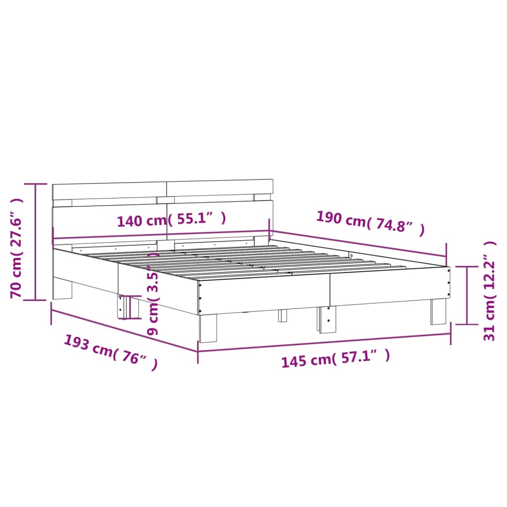 Cadre de lit avec tête de lit chêne sonoma 140x190 cm Lits & cadres de lit vidaXL   