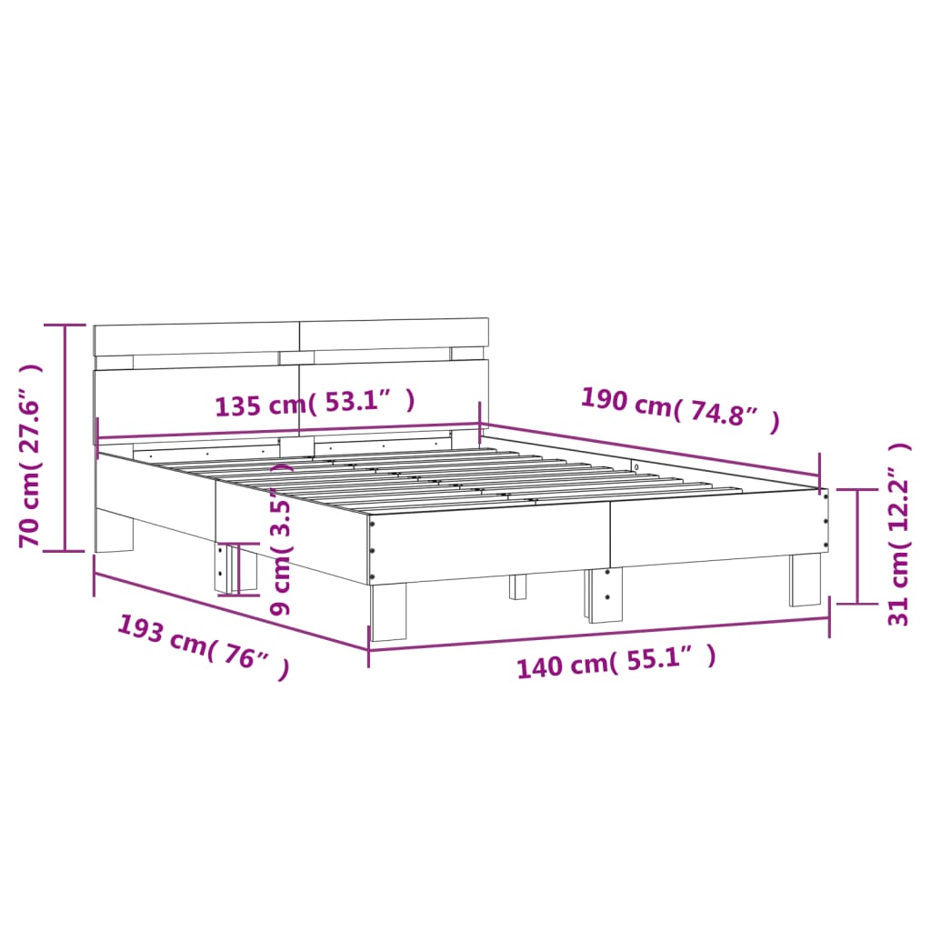 Cadre de lit avec tête de lit chêne sonoma 135x190 cm Lits & cadres de lit vidaXL   