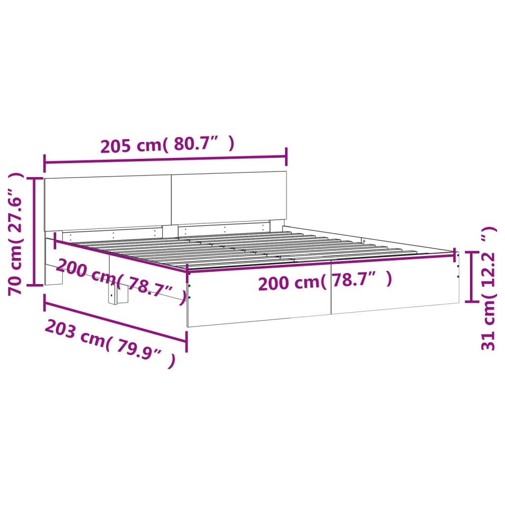 Cadre de lit avec tête de lit gris béton 200x200 cm Lits & cadres de lit vidaXL   