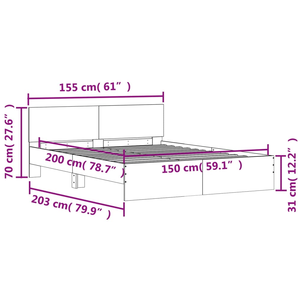 Cadre de lit avec tête de lit sonoma gris 150x200 cm Lits & cadres de lit vidaXL   