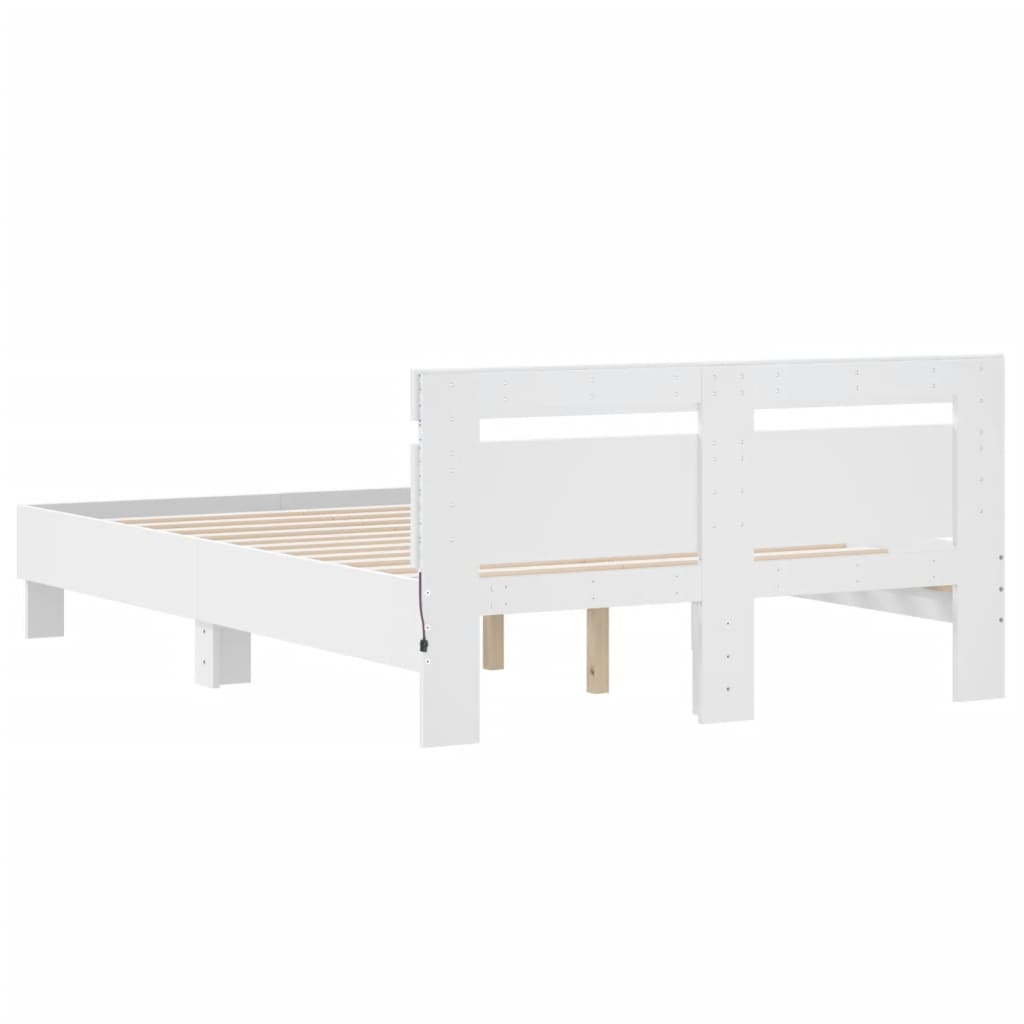 Cadre de lit avec tête de lit et LED blanc 135x190 cm Lits & cadres de lit vidaXL   