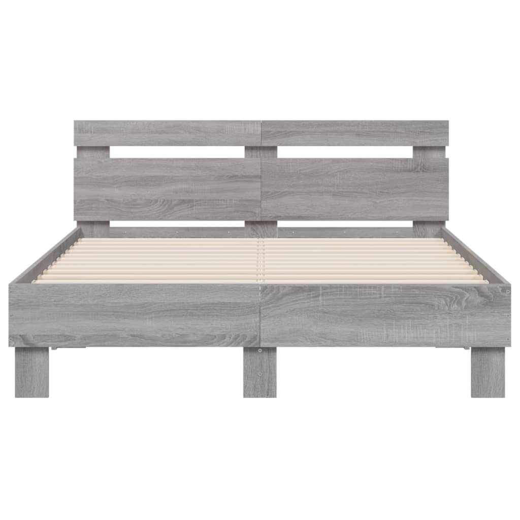 Cadre de lit avec tête de lit et LED sonoma gris 135x190 cm Lits & cadres de lit vidaXL   