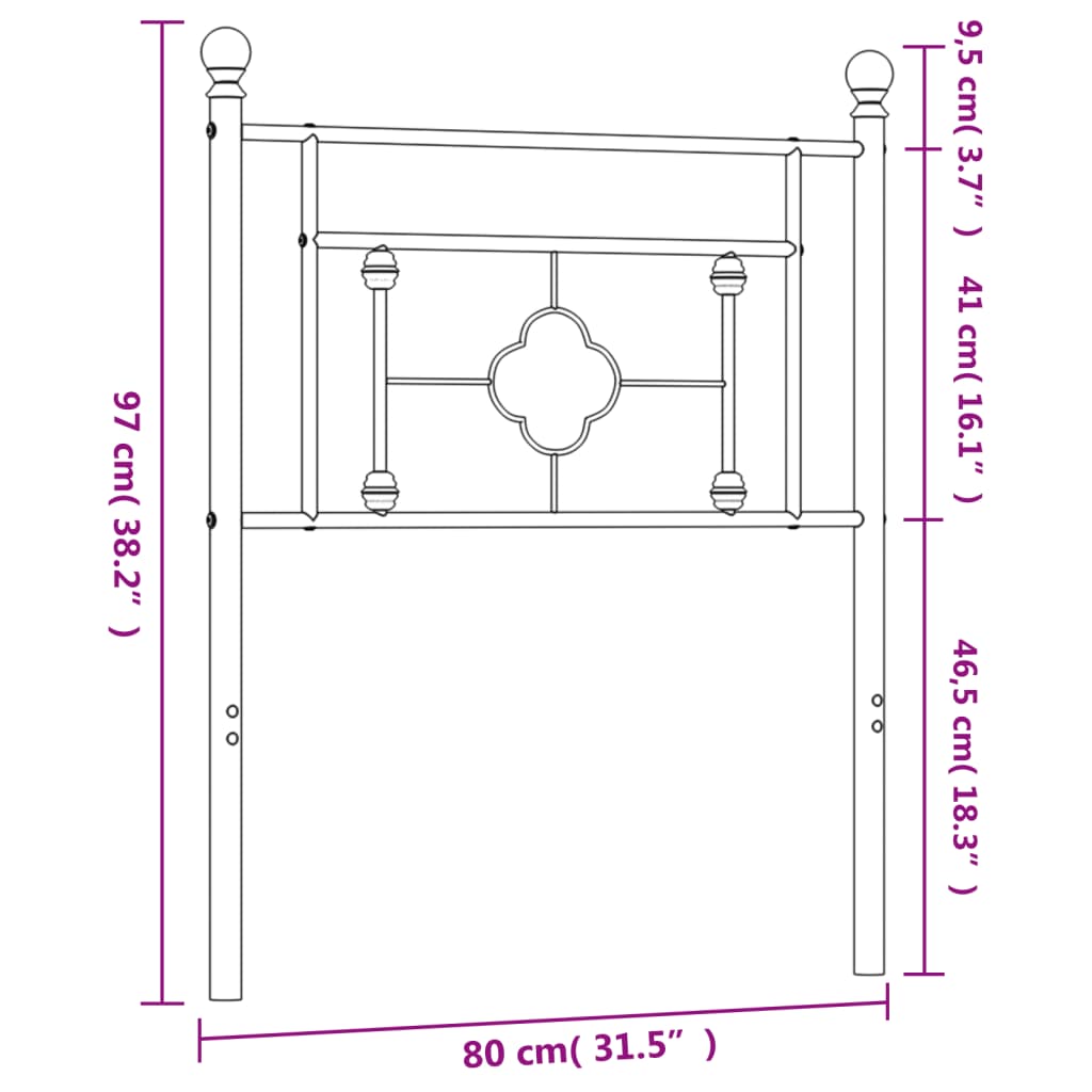 Tête de lit métal noir 75 cm Têtes et pieds de lit vidaXL   