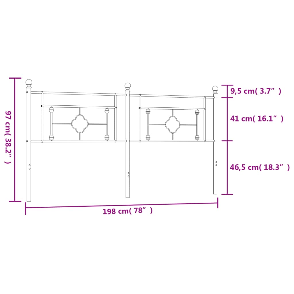 Tête de lit métal noir 193 cm Têtes et pieds de lit vidaXL   