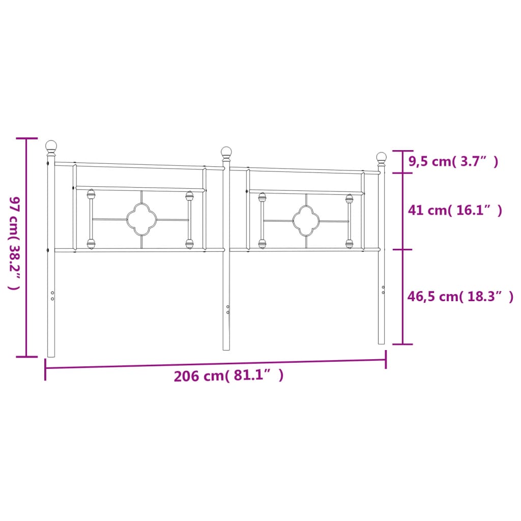 Tête de lit métal noir 200 cm Têtes et pieds de lit vidaXL   