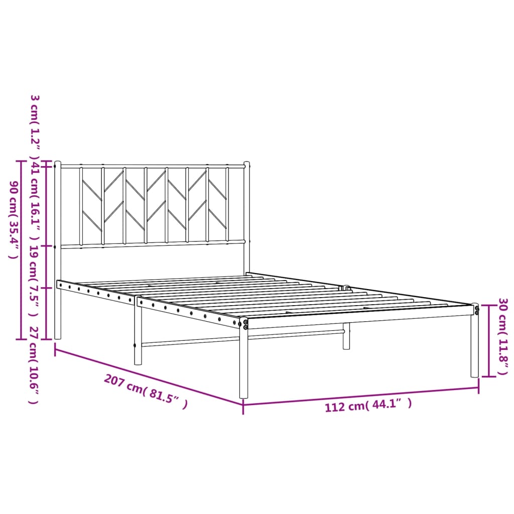 Cadre de lit métal sans matelas avec tête de lit noir 107x203cm - Xios Store SNC