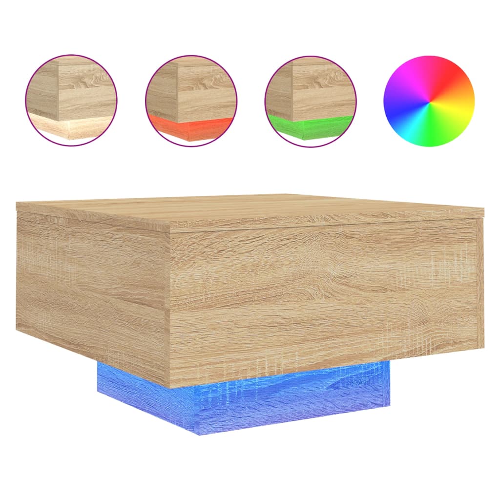 Table basse avec lumières LED chêne sonoma 55x55x31 cm Tables basses vidaXL   