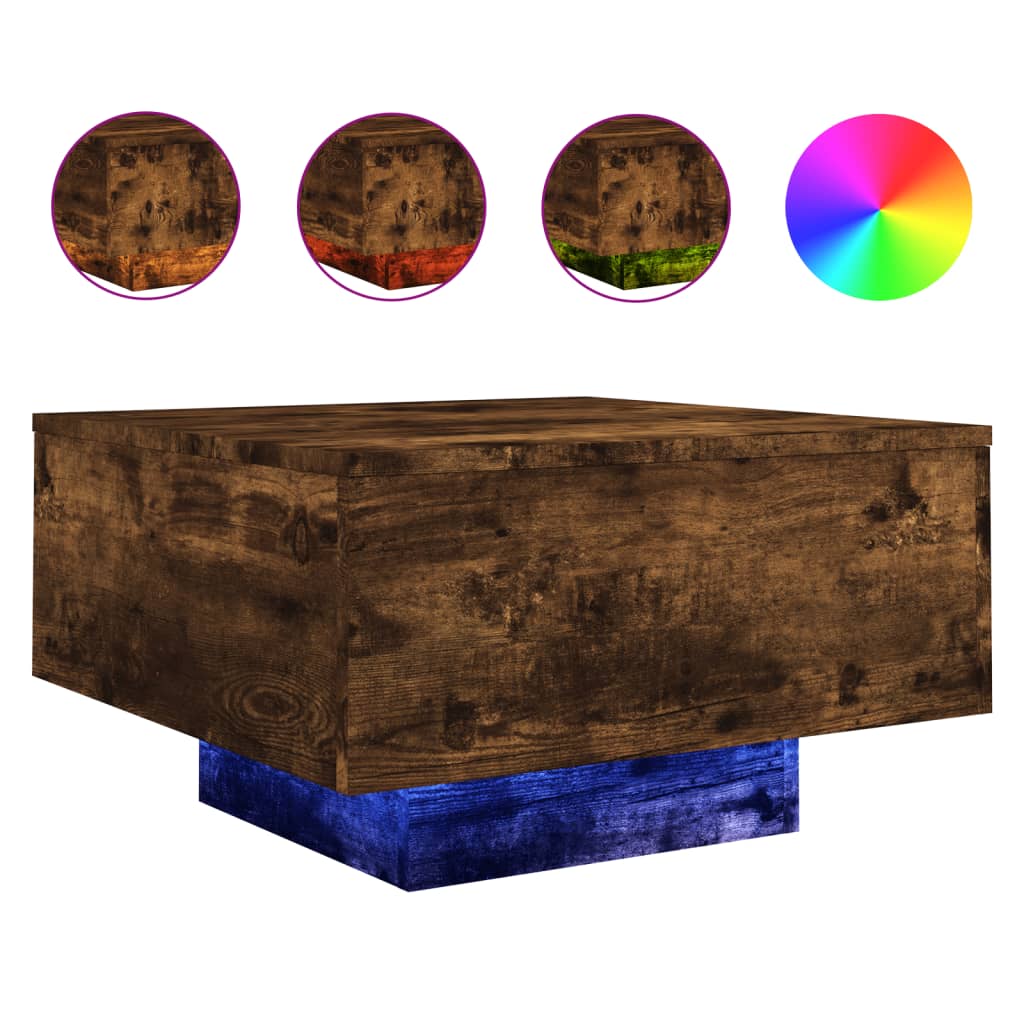 Table basse avec lumières LED chêne fumé 55x55x31 cm Tables basses vidaXL   