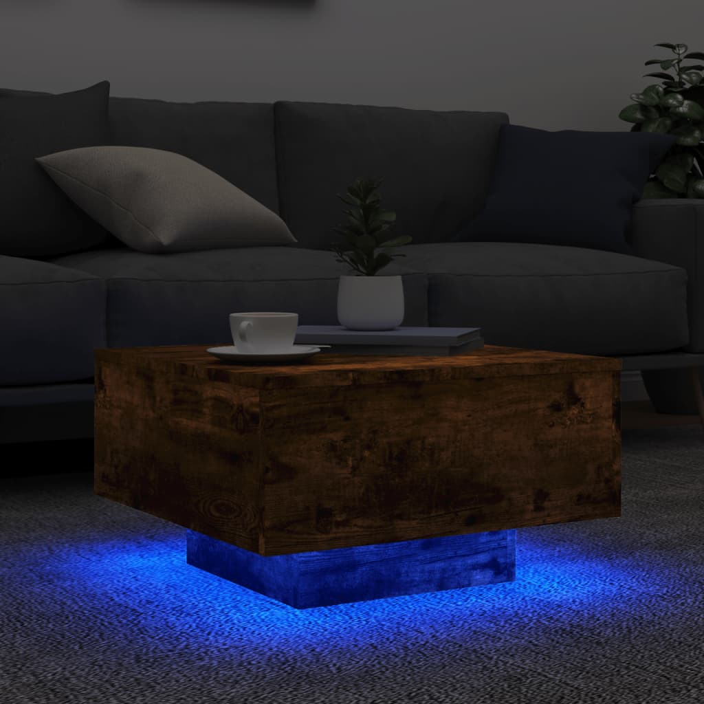 Table basse avec lumières LED chêne fumé 55x55x31 cm Tables basses vidaXL   