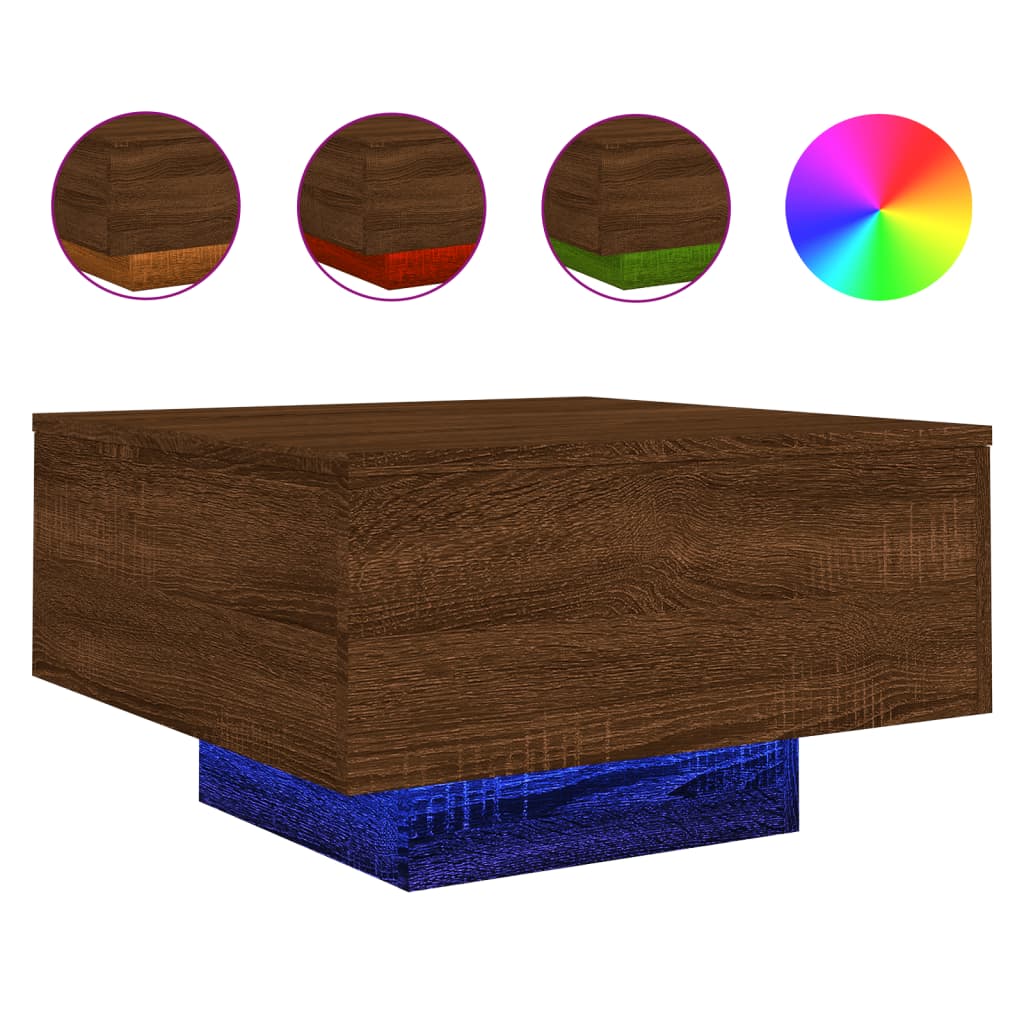 Table basse avec lumières LED chêne marron 55x55x31 cm Tables basses vidaXL   