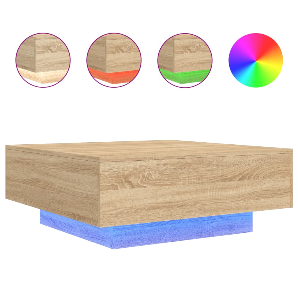 Table basse avec lumières LED chêne sonoma 80x80x31 cm Tables basses vidaXL   