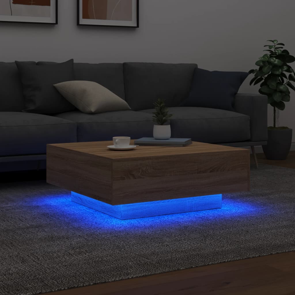 Table basse avec lumières LED chêne sonoma 80x80x31 cm Tables basses vidaXL   