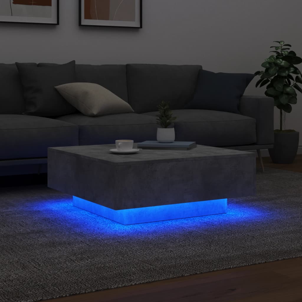 Table basse avec lumières LED gris béton 80x80x31 cm Tables basses vidaXL