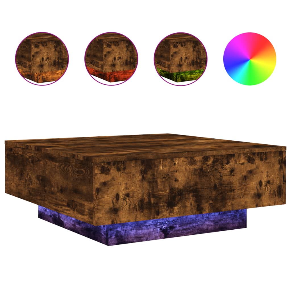 Table basse avec lumières LED chêne fumé 80x80x31 cm Tables basses vidaXL   