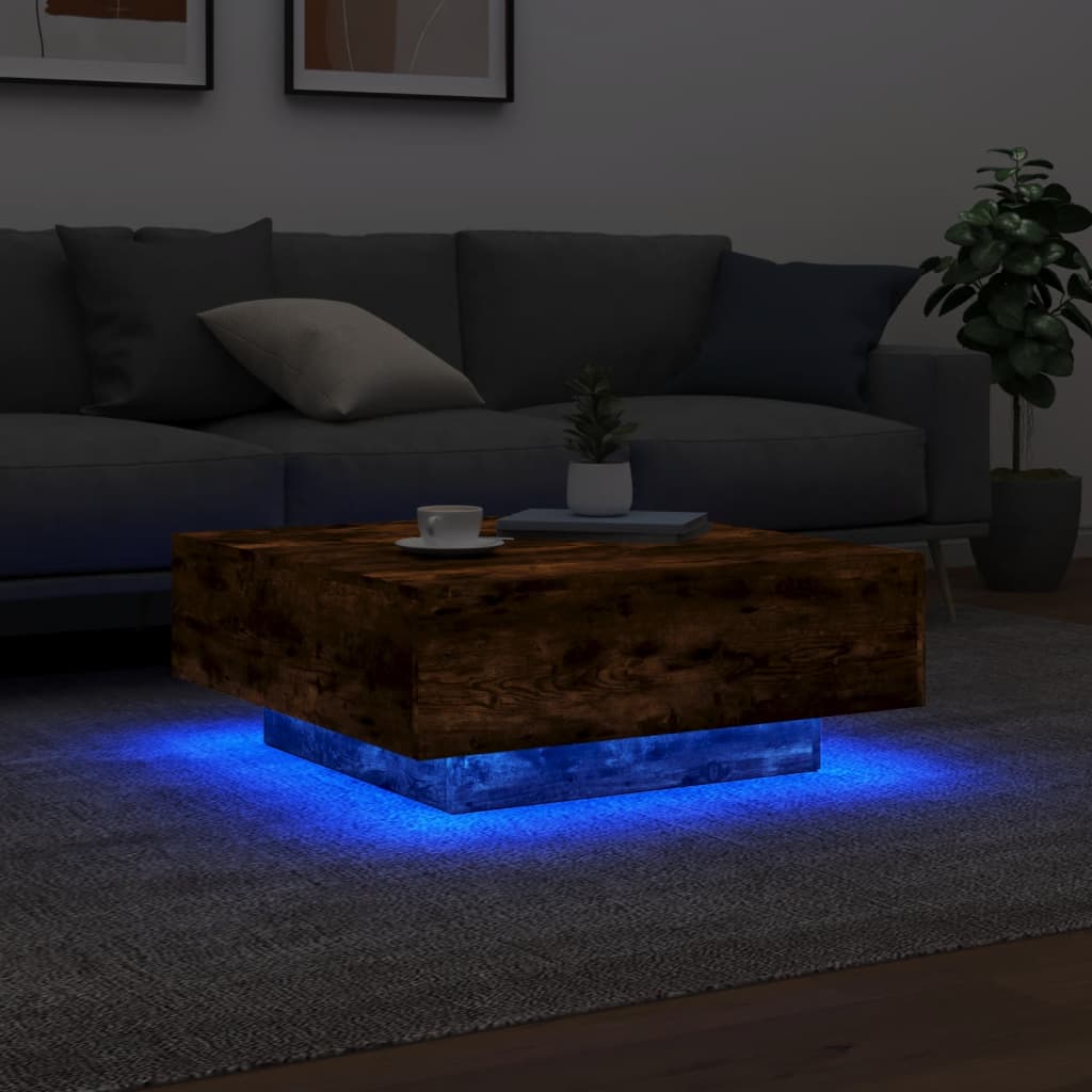 Table basse avec lumières LED chêne fumé 80x80x31 cm Tables basses vidaXL   