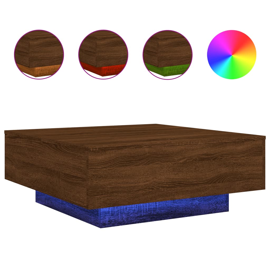 Table basse avec lumières LED chêne marron 80x80x31 cm Tables basses vidaXL   