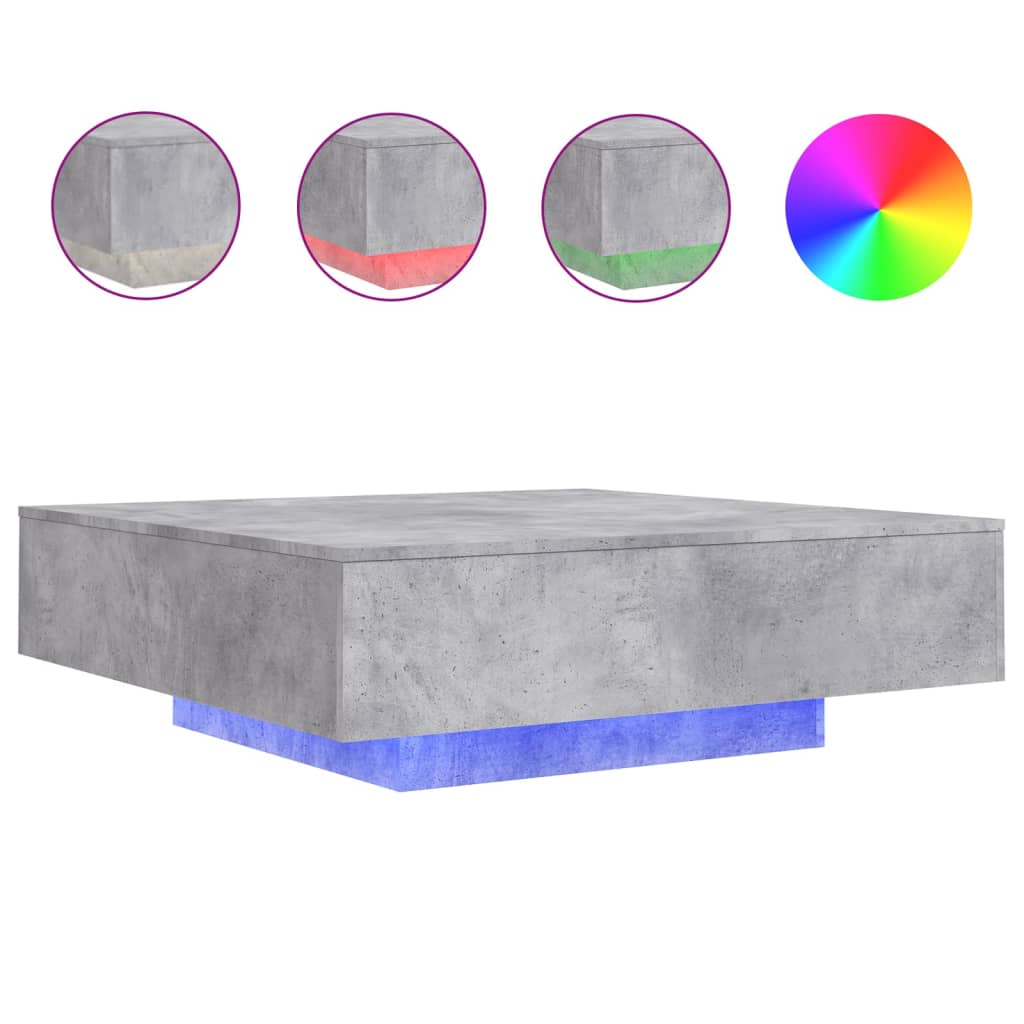 Table basse avec lumières LED gris béton 100x100x31 cm Tables basses vidaXL