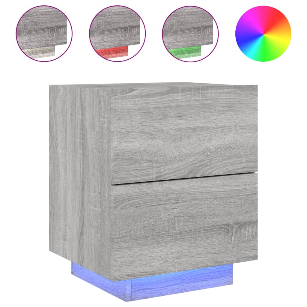 Armoire de chevet et lumières LED sonoma gris bois d'ingénierie Tables de chevet vidaXL   