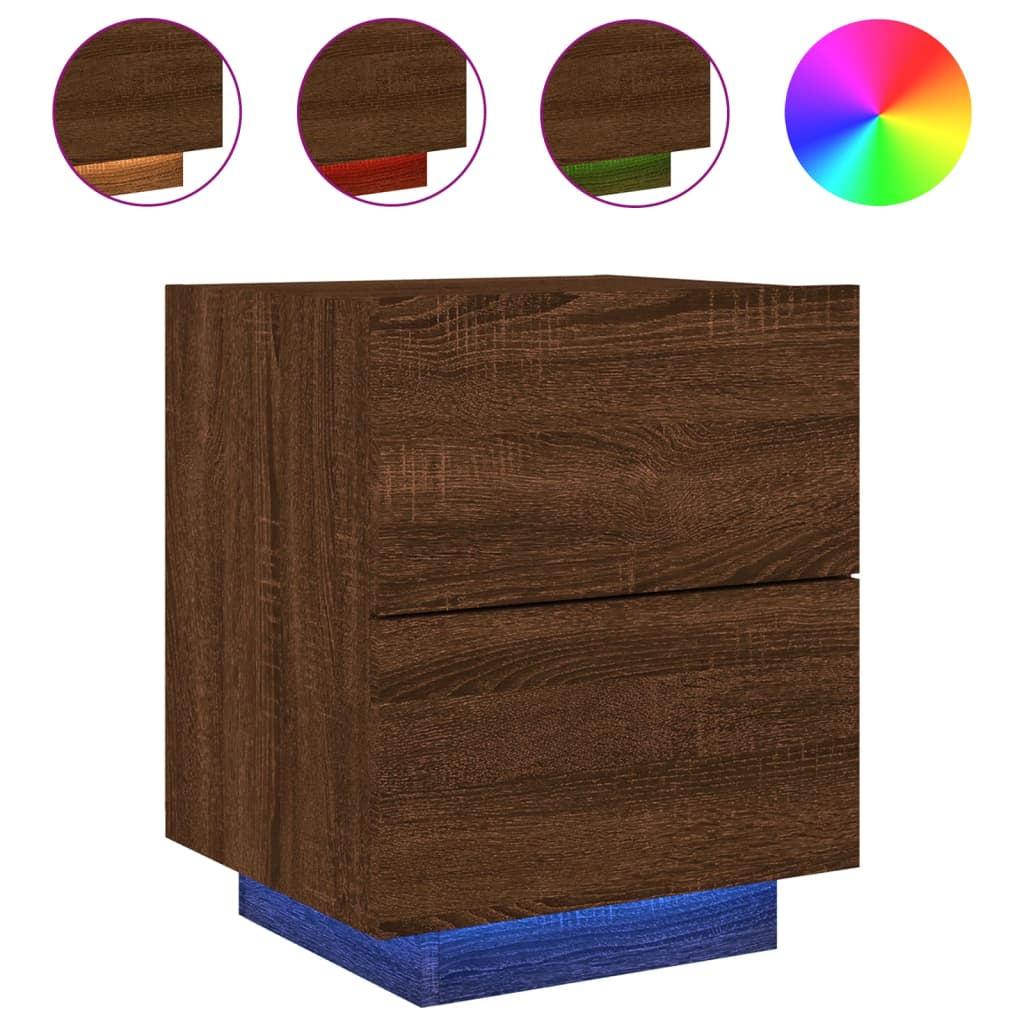 Armoire de chevet et lumières LED chêne marron bois ingénierie Tables de chevet vidaXL   