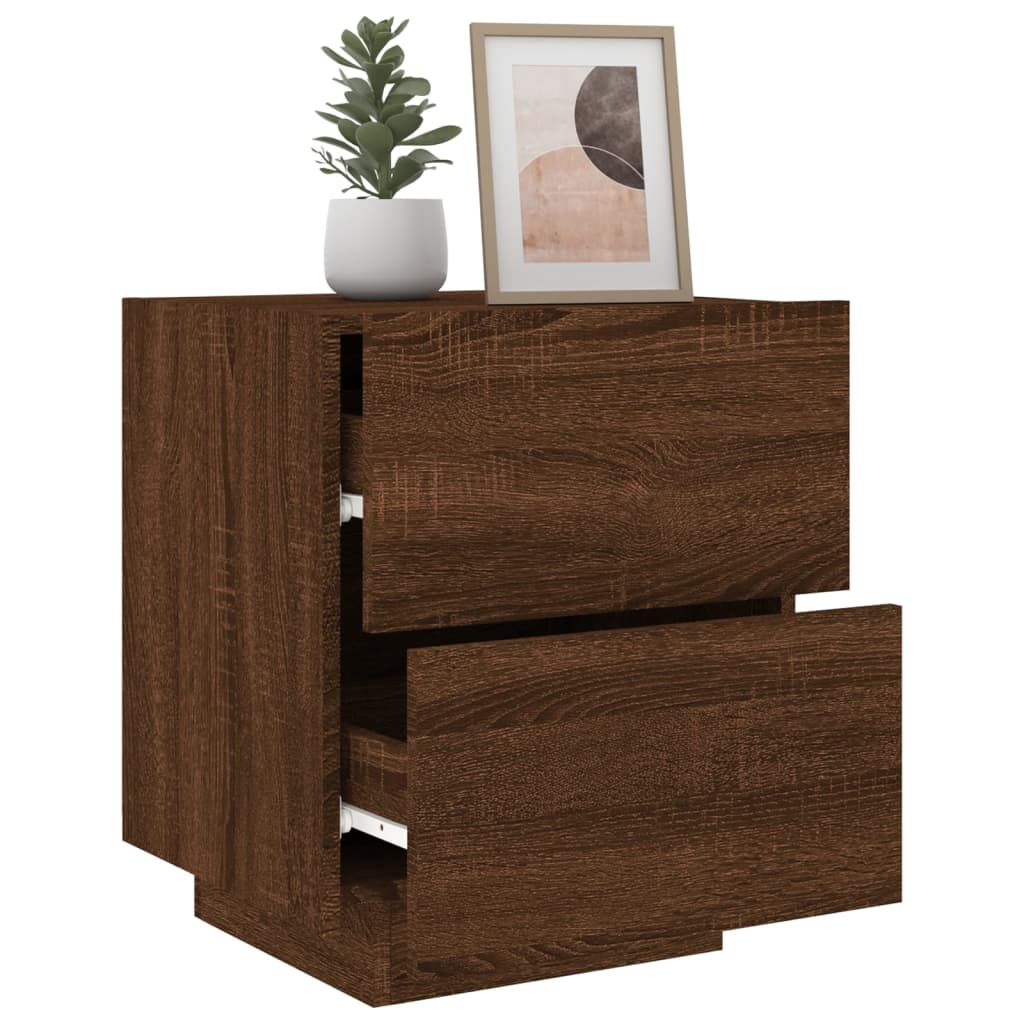 Armoire de chevet et lumières LED chêne marron bois ingénierie Tables de chevet vidaXL   