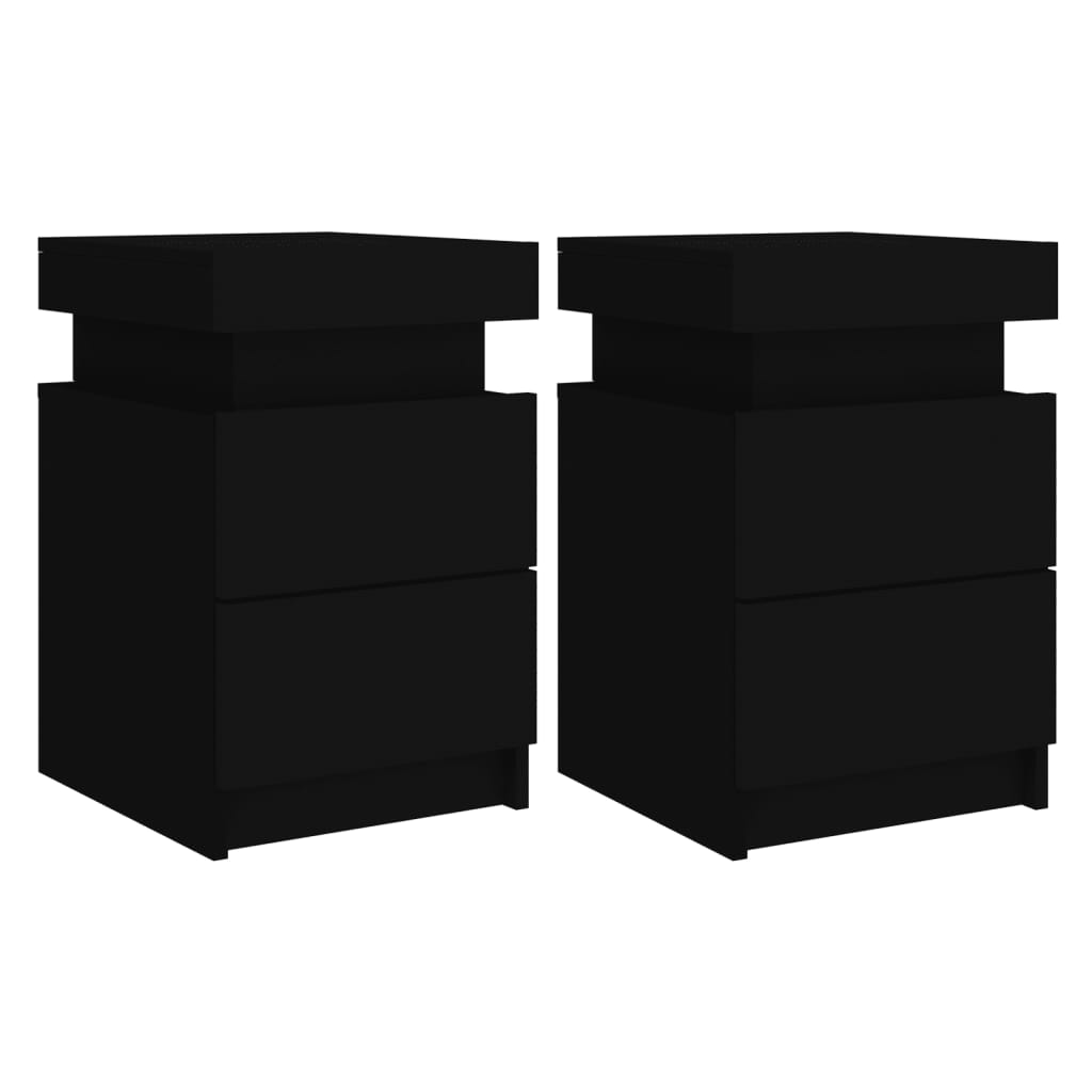 Tables de chevet avec lumières LED 2 pcs noir 35x39x55 cm Tables de chevet vidaXL   