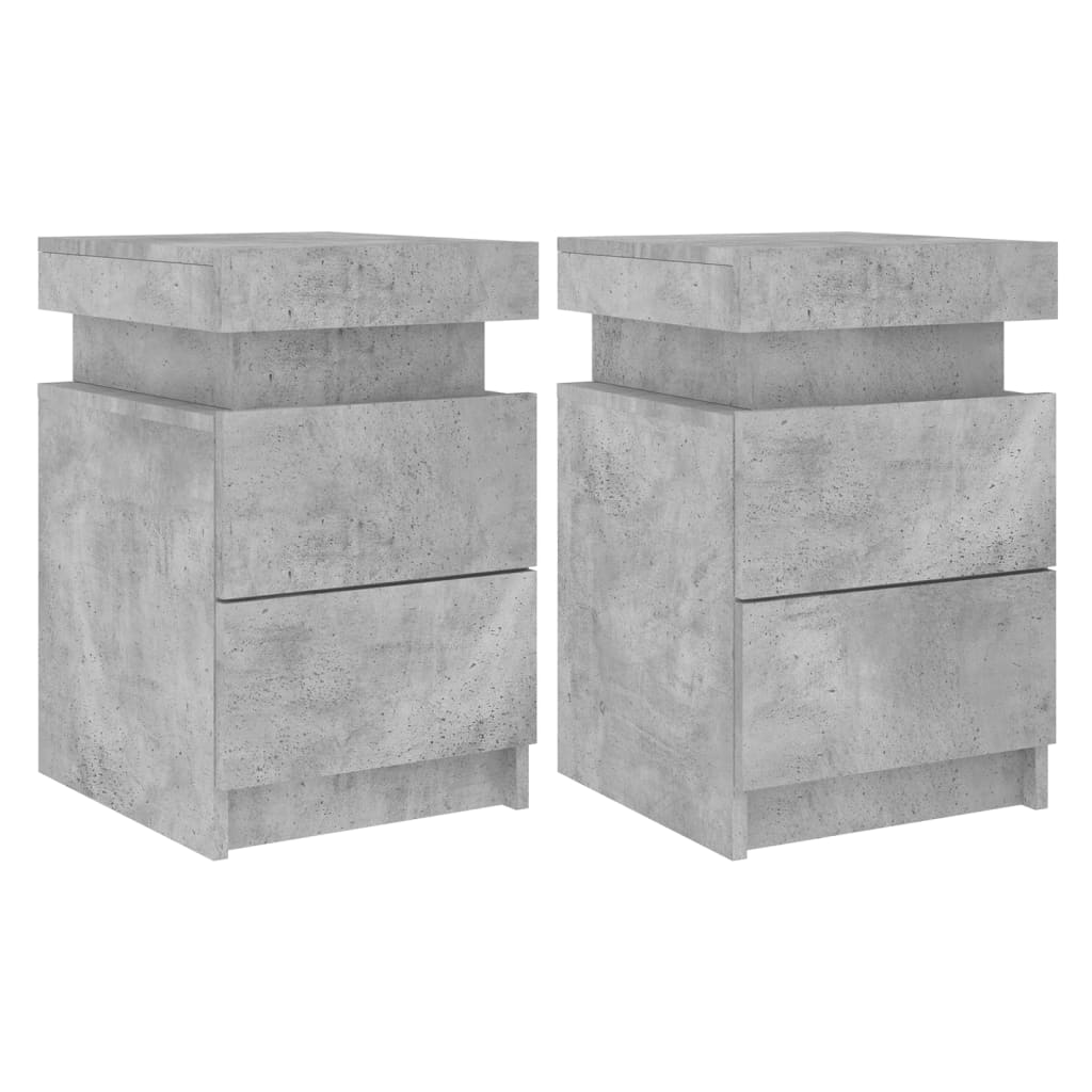 Tables de chevet avec lumières LED 2 pcs gris béton 35x39x55 cm Tables de chevet vidaXL   