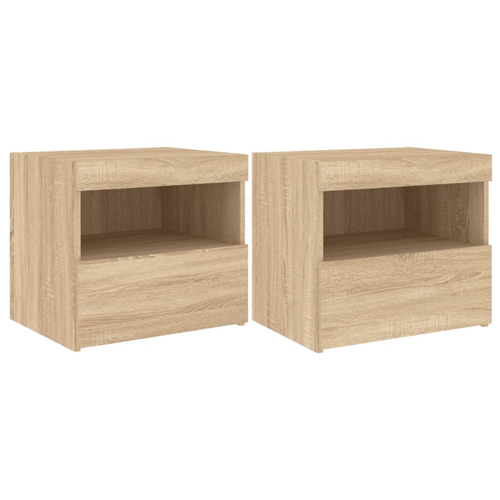 Tables de chevet et lumières LED 2 pcs chêne sonoma 50x40x45 cm Tables de chevet vidaXL   