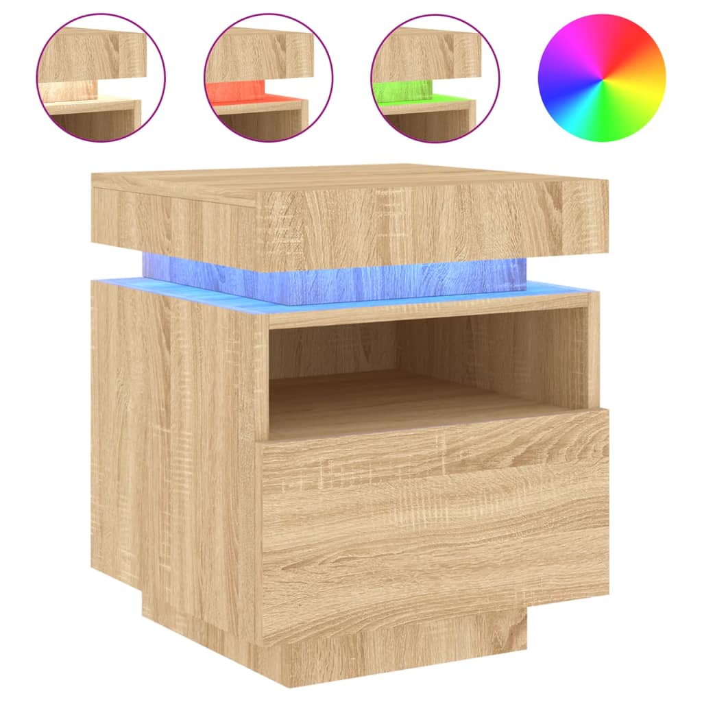 Armoire de chevet avec lumières LED chêne sonoma 40x39x48,5 cm Tables de chevet vidaXL   