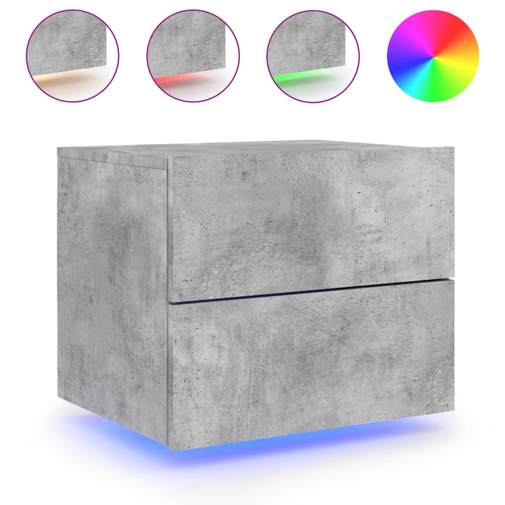 Tables de chevet murales avec lumières LED 2 pcs gris béton Tables de chevet vidaXL   