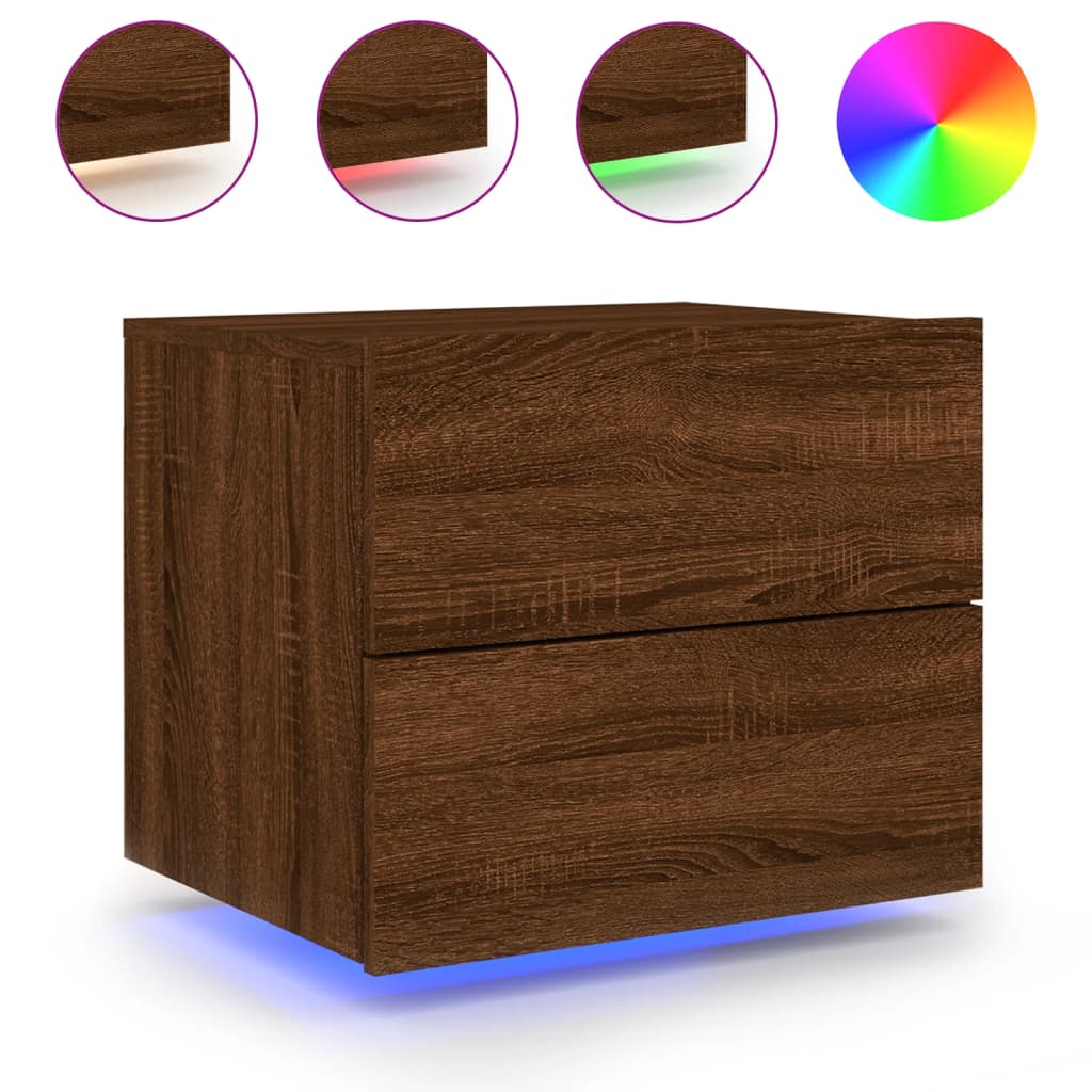 Tables de chevet murales avec lumières LED 2 pcs chêne marron Tables de chevet vidaXL   