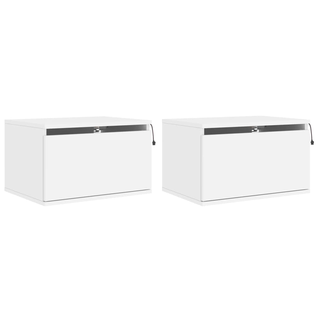 Tables de chevet murales avec lumières LED 2 pcs blanc Tables de chevet vidaXL   