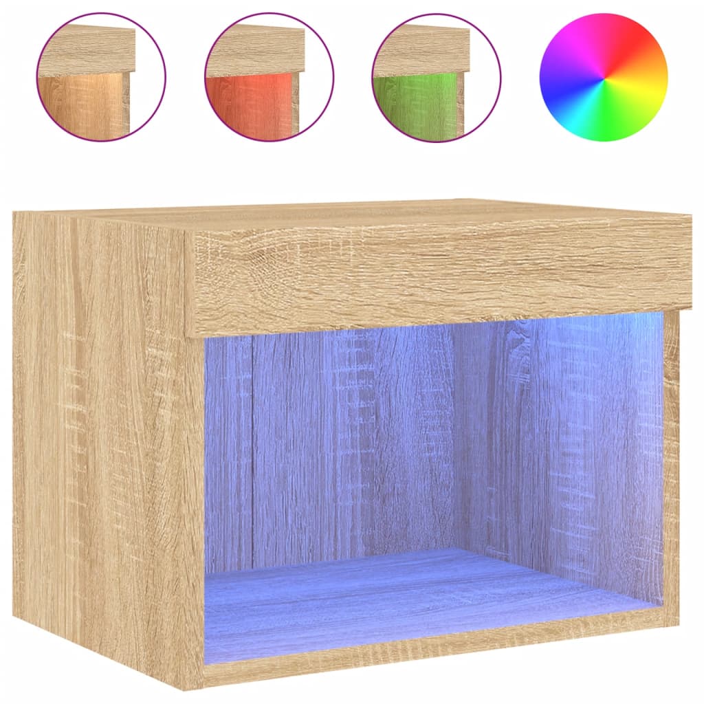 Table de chevet murale avec lumières LED chêne sonoma Meubles TV vidaXL   