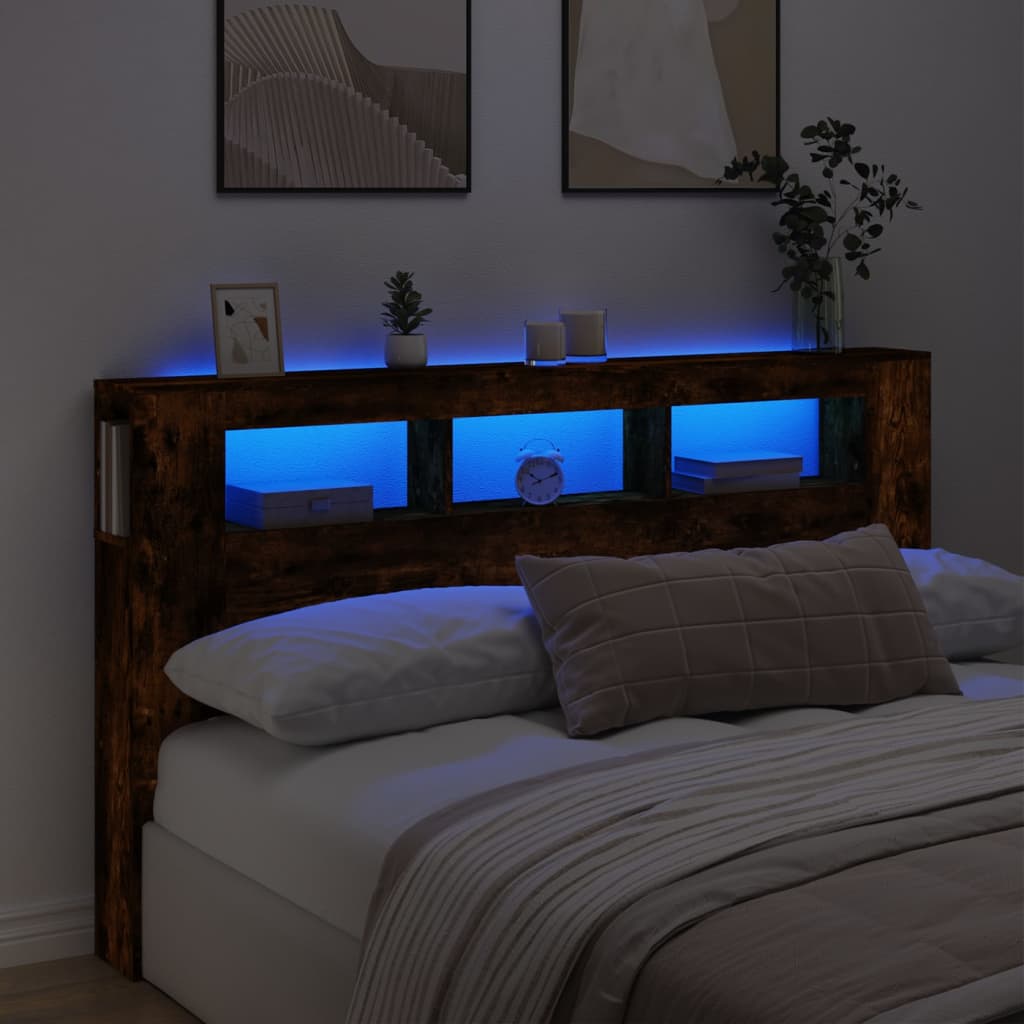 Tête de lit à LED chêne fumé 180x18,5x103,5cm bois d'ingénierie Têtes et pieds de lit vidaXL   