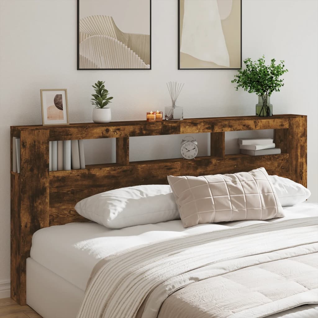 Tête de lit à LED chêne fumé 220x18,5x103,5cm bois d'ingénierie Têtes et pieds de lit vidaXL   