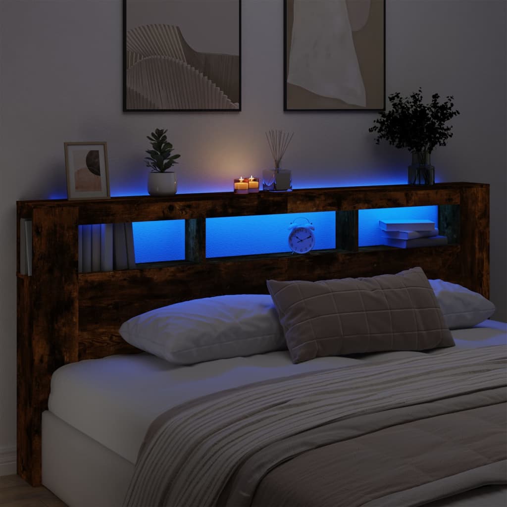 Tête de lit à LED chêne fumé 220x18,5x103,5cm bois d'ingénierie Têtes et pieds de lit vidaXL   