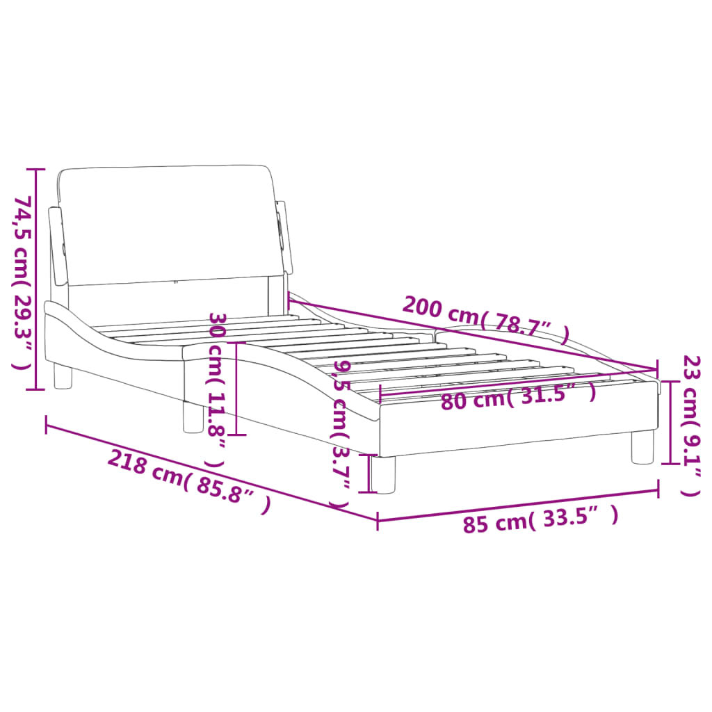 Cadre de lit avec tête de lit Gris 80x200 cm Similicuir Lits & cadres de lit vidaXL   