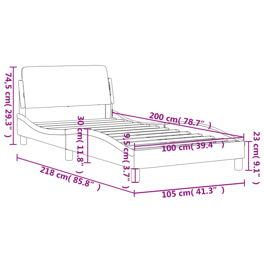 Cadre de lit avec tête de lit Gris clair 100x200 cm Tissu Lits & cadres de lit vidaXL   