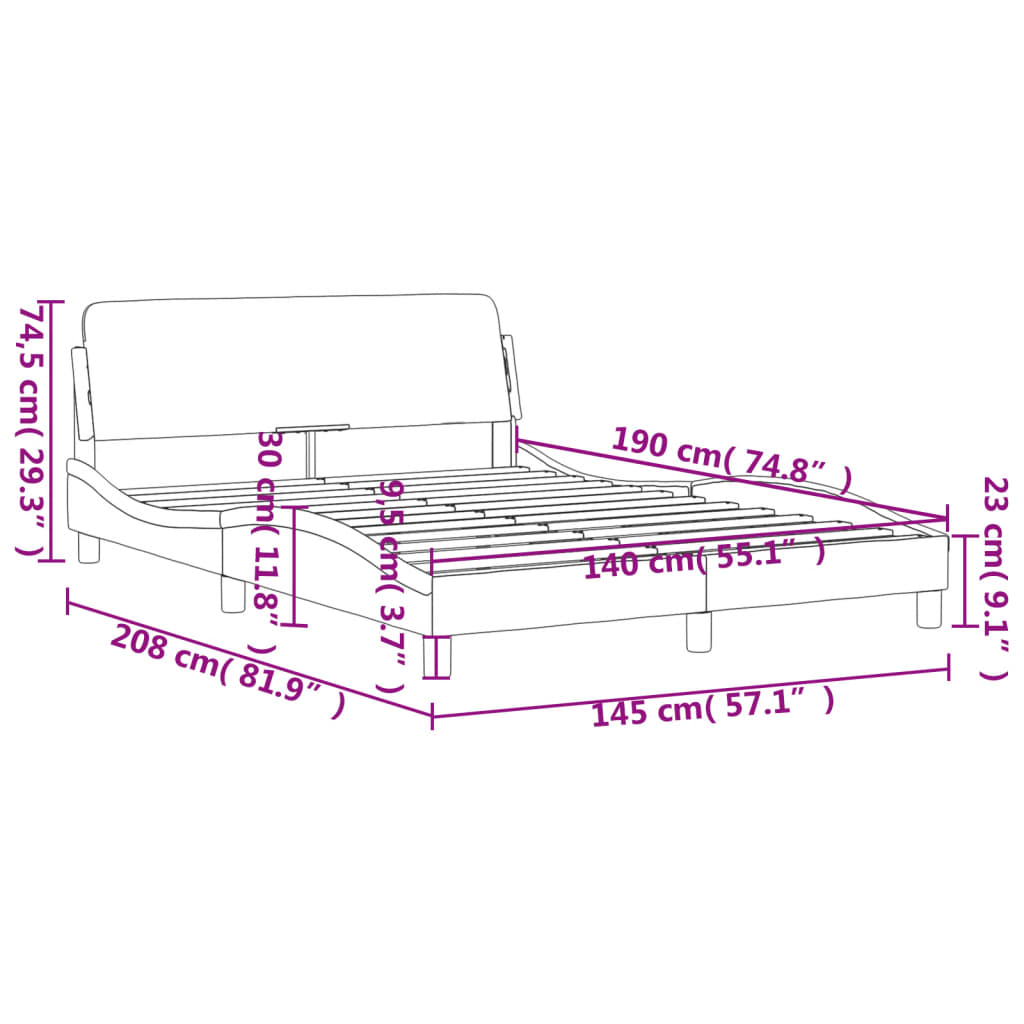 Cadre de lit avec tête de lit Gris 140x190 cm Similicuir Lits & cadres de lit vidaXL   