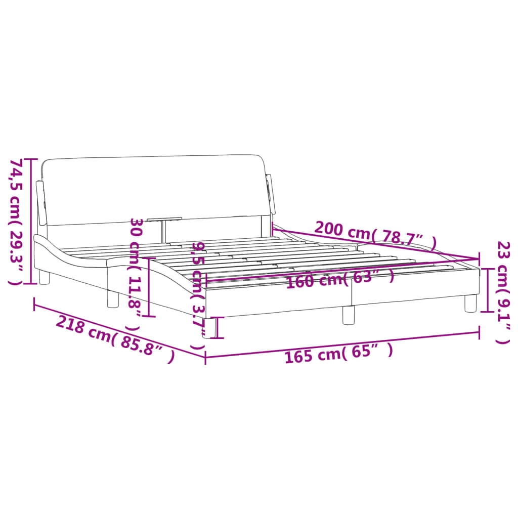 Cadre de lit avec tête de lit Gris foncé 160x200 cm Velours Lits & cadres de lit vidaXL   