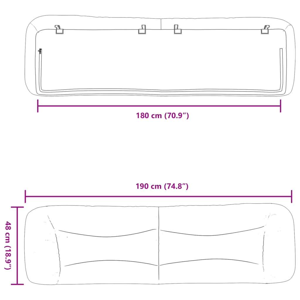 Coussin de tête de lit gris 180 cm similicuir Têtes et pieds de lit vidaXL   