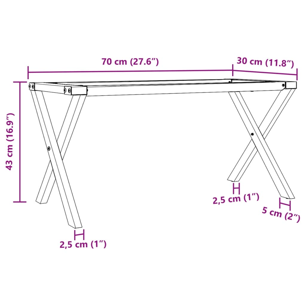 Pieds de table basse cadre en X 70x30x43 cm acier Pieds de table vidaXL