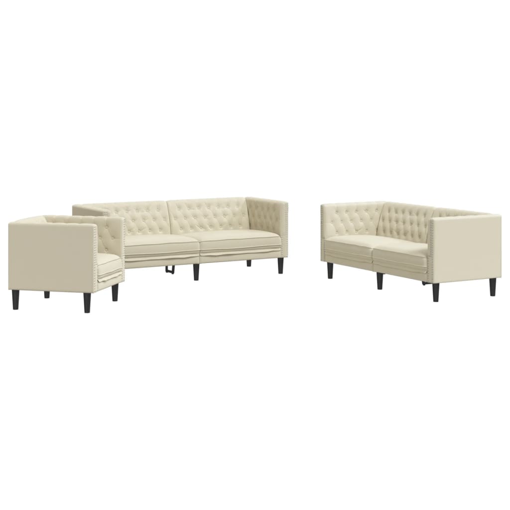 Ensemble de canapé Chesterfield 3 pcs crème similicuir Canapés vidaXL   