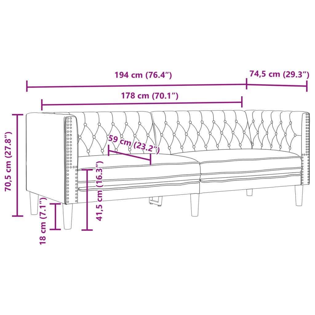 Ensemble de canapé Chesterfield 3 pcs crème similicuir Canapés vidaXL   