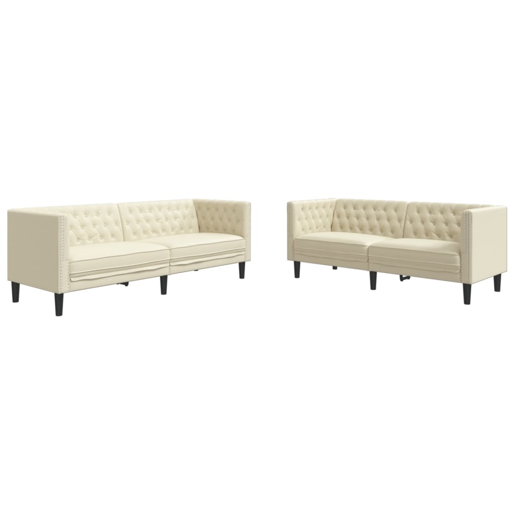 Ensemble de canapé Chesterfield 2 pcs crème similicuir Canapés vidaXL   