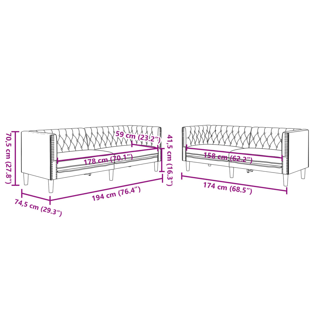 Ensemble de canapé Chesterfield 2 pcs crème similicuir Canapés vidaXL   