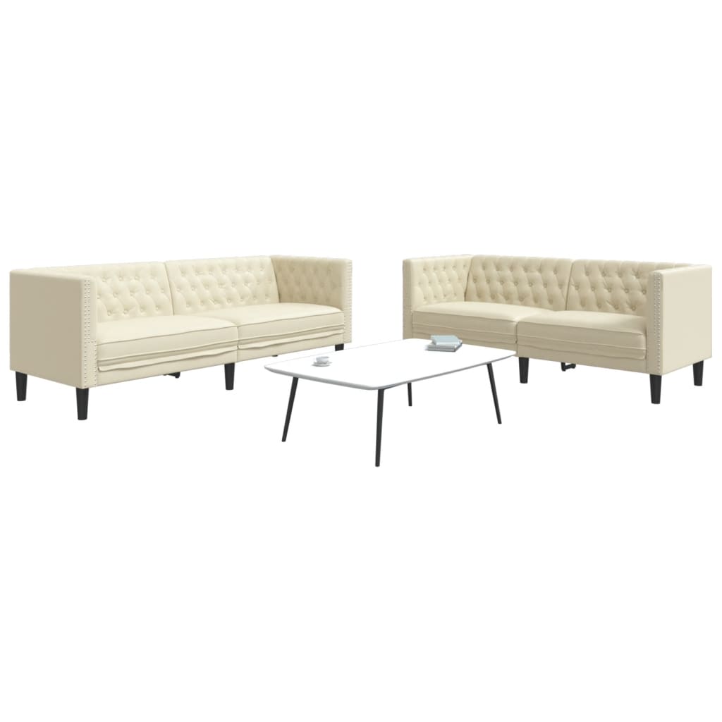 Ensemble de canapé Chesterfield 2 pcs crème similicuir Canapés vidaXL   