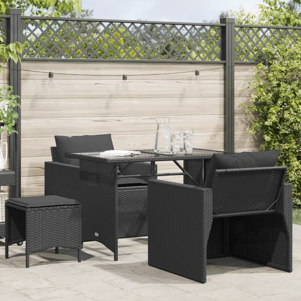 Salon de jardin 4 pcs avec coussins noir résine tressée